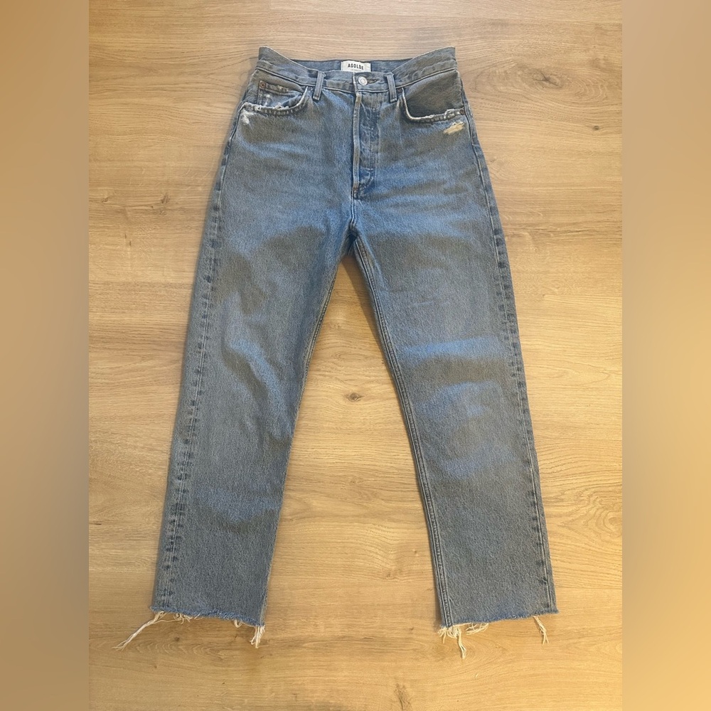 AGOLDE 90’s Pinch Waist Jeans Size 26 High Rise Straight Raw Hem Distressed
